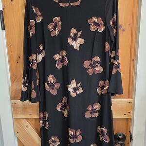 Tommy Hilfiger Black Floral Long Sleeve Midi Dress